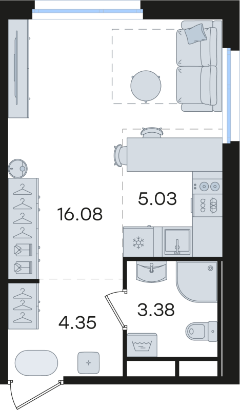 Квартира-студия, 28.84 м² - планировка, фото №1