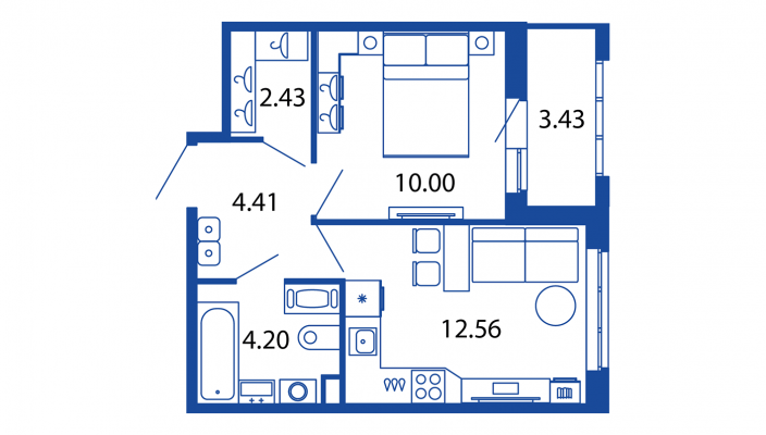 1-комнатная квартира, 33.6 м² - планировка, фото №1