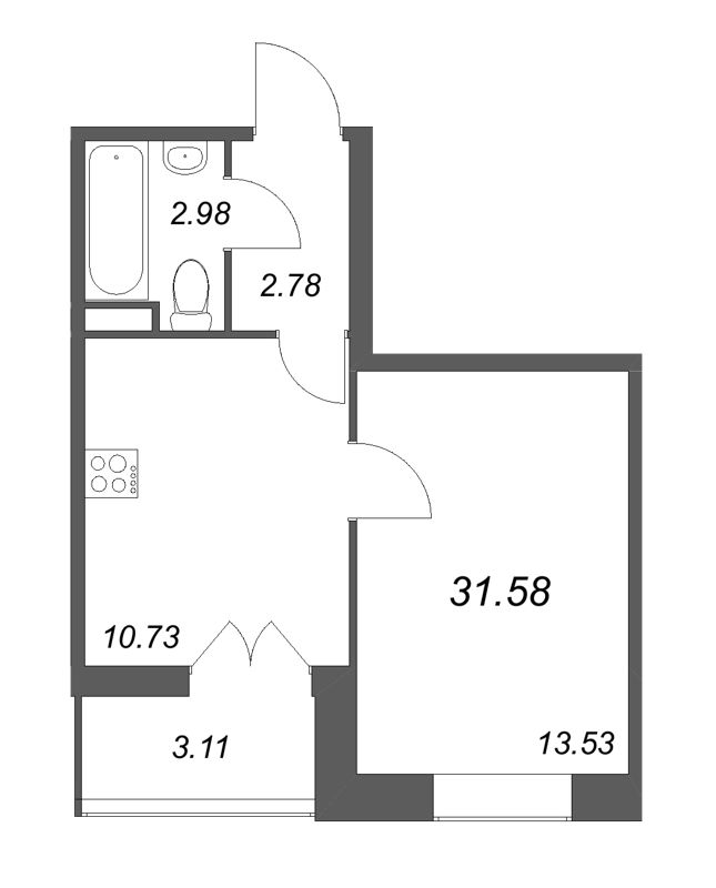 1-комнатная квартира, 31.58 м² в ЖК "Рождественский квартал" - планировка, фото №1