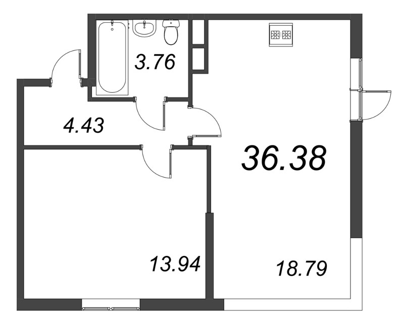 1-комнатная квартира, 36.38 м² в ЖК "VEREN NORT сертолово" - планировка, фото №1