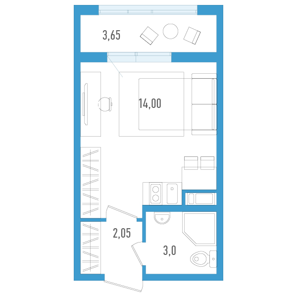 Квартира-студия, 20.15 м² в ЖК "AEROCITY" - планировка, фото №1