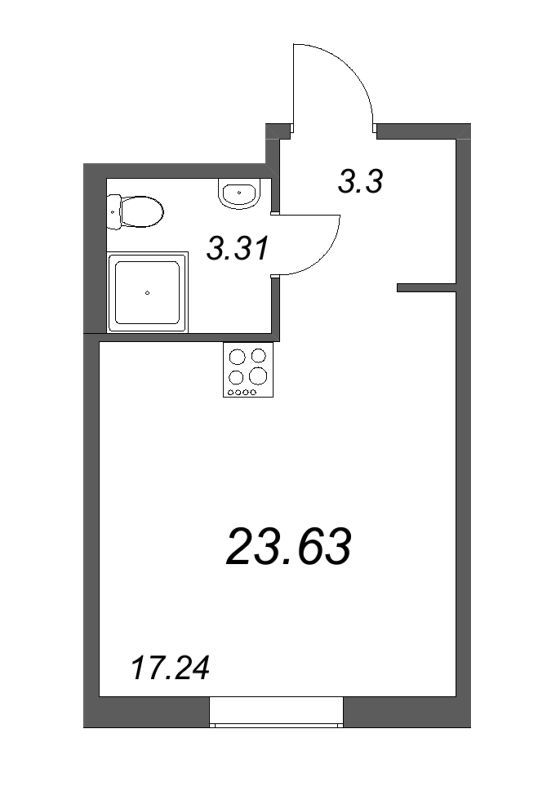 Квартира-студия, 23.63 м² - планировка, фото №1