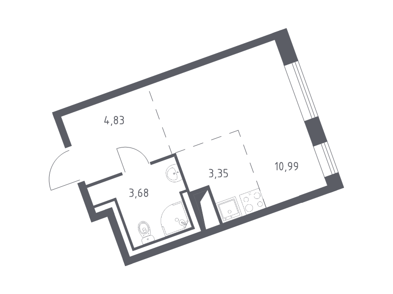 Квартира-студия, 22.85 м² - планировка, фото №1