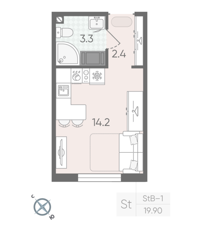 Квартира-студия, 19.9 м² - планировка, фото №1