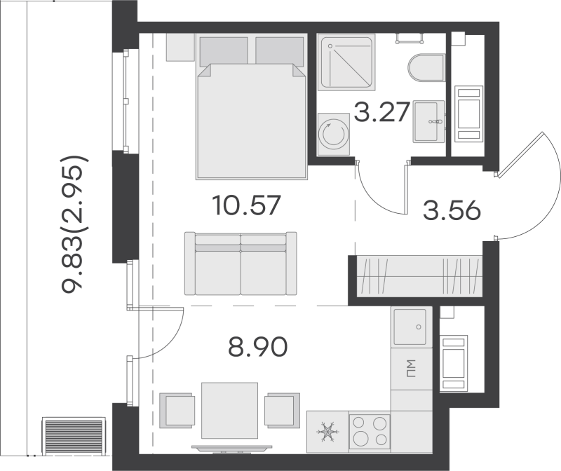 Квартира-студия, 29.25 м² - планировка, фото №1