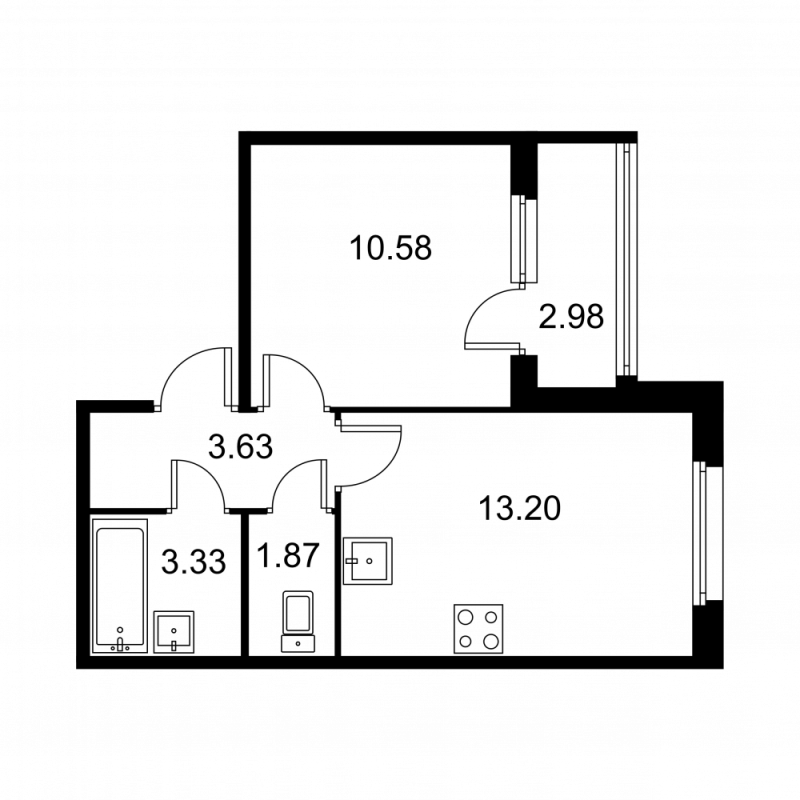 1-комнатная квартира, 34.1 м² в ЖК "Квартал Заречье" - планировка, фото №1