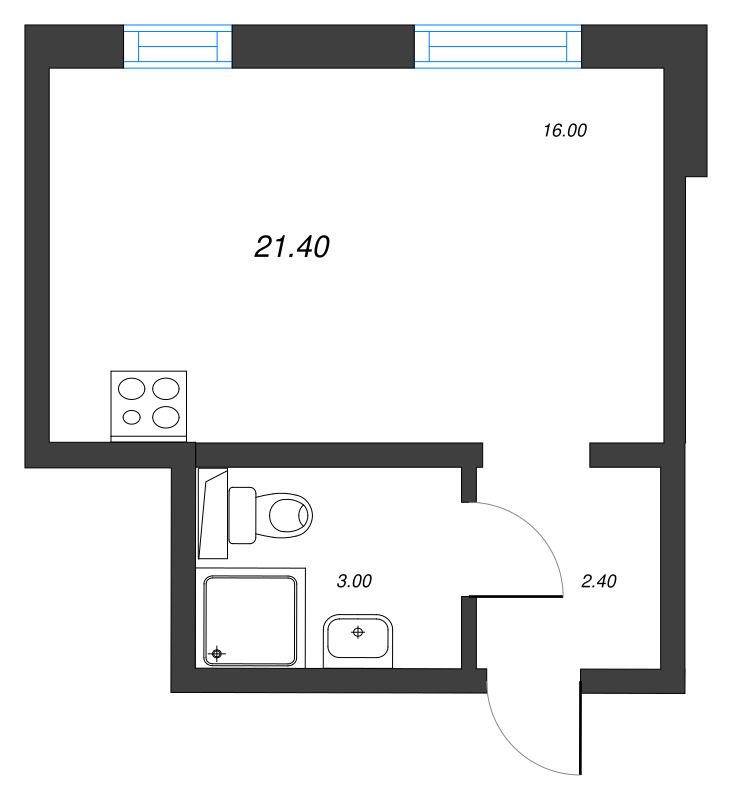 Квартира-студия, 21.4 м² в ЖК "ЛСР. Ржевский парк" - планировка, фото №1