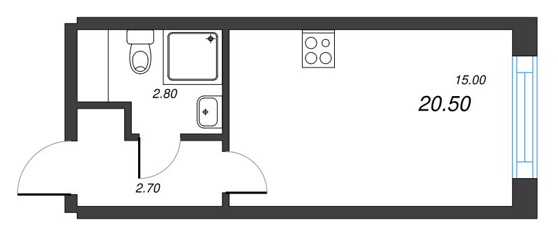 Квартира-студия, 20.5 м² в ЖК "Измайловский" - планировка, фото №1
