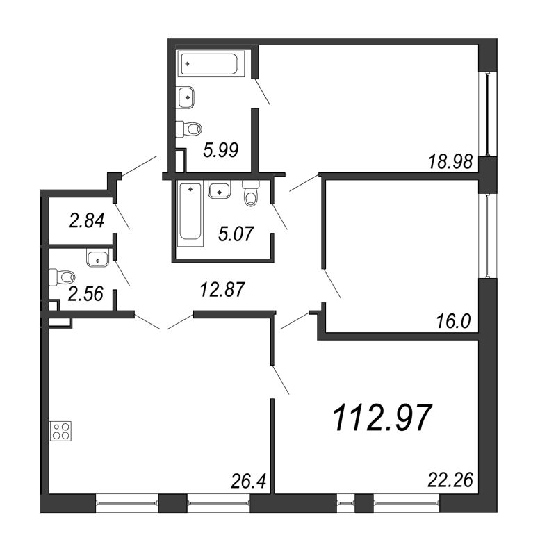 4-комнатная (Евро) квартира, 112.97 м² - планировка, фото №1