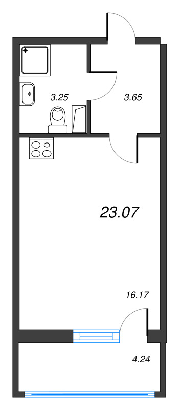 Квартира-студия, 23.07 м² в ЖК "Полис ЛАВрики" - планировка, фото №1