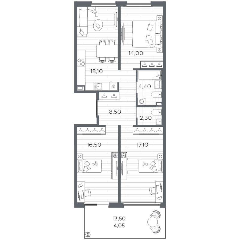 4-комнатная (Евро) квартира, 84.78 м² в ЖК "Плюс Пулковский" - планировка, фото №1