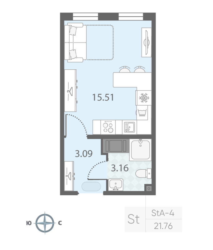 Квартира-студия, 21.76 м² в ЖК "Морская миля" - планировка, фото №1