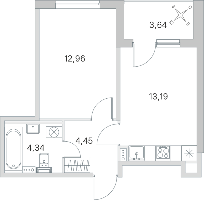 1-комнатная квартира, 34.94 м² в ЖК "Любоград" - планировка, фото №1