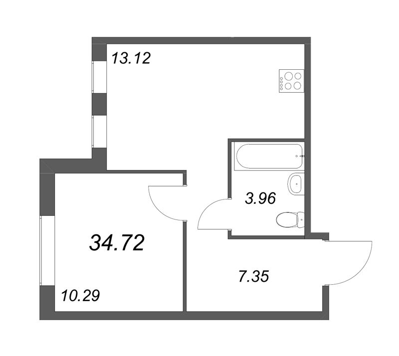 1-комнатная квартира, 34.72 м² в ЖК "Мурино Space" - планировка, фото №1
