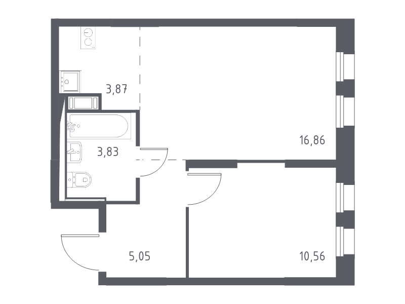 2-комнатная (Евро) квартира, 40.17 м² в ЖК "Новые Лаврики" - планировка, фото №1