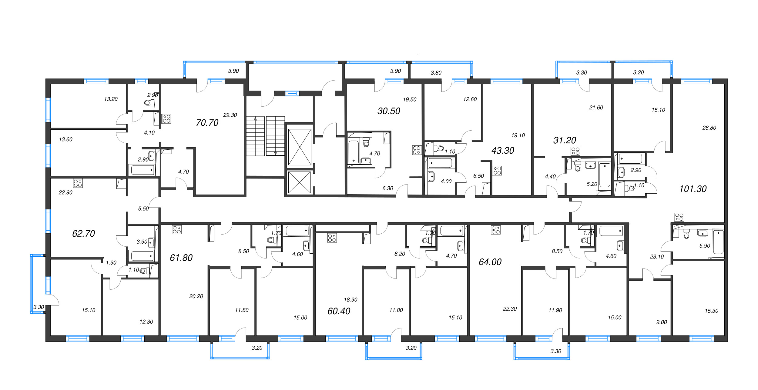 Квартира-студия, 31.2 м² в ЖК "Руднева 15" - планировка этажа