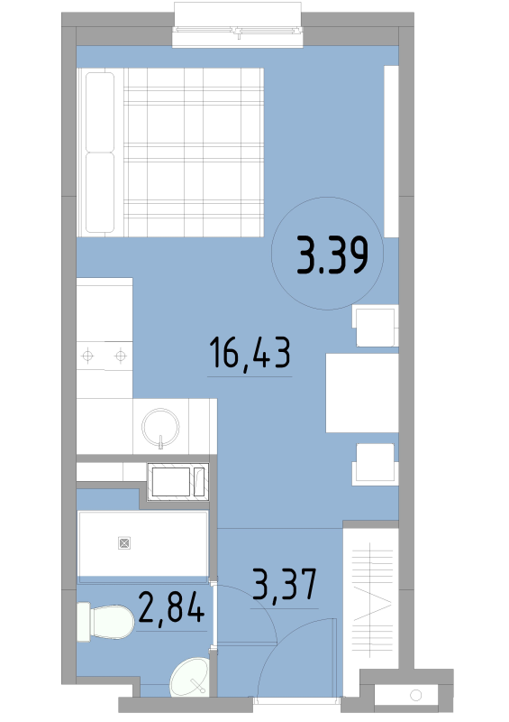 Квартира-студия, 22.64 м² в ЖК "Cosmos Smart Yuzhny" - планировка, фото №1