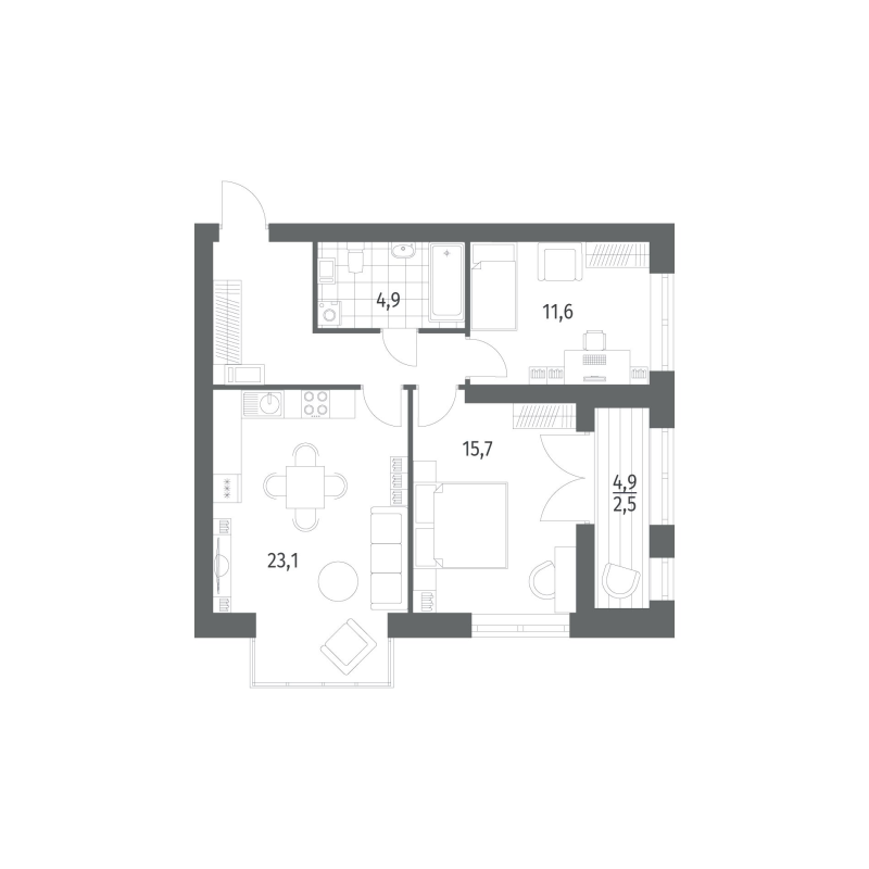 3-комнатная (Евро) квартира, 67.37 м² в ЖК "Наука" - планировка, фото №1