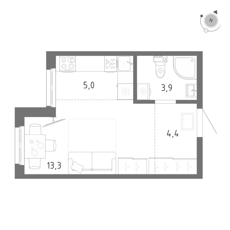Квартира-студия, 26.6 м² - планировка, фото №1