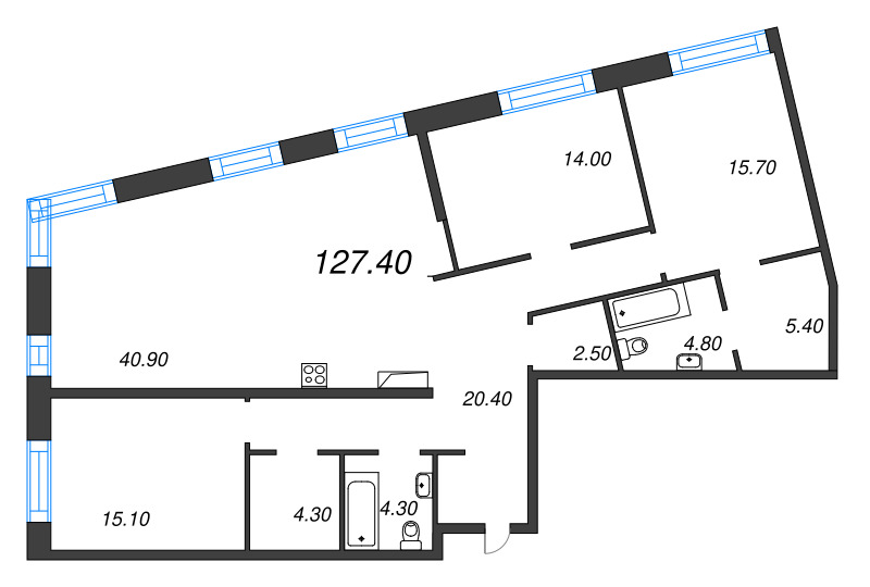 4-комнатная (Евро) квартира, 127.4 м² - планировка, фото №1