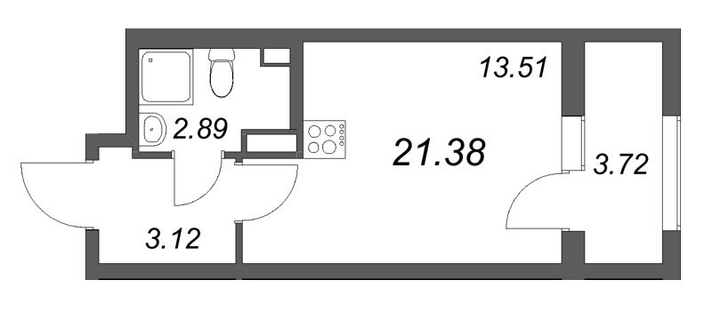Квартира-студия, 21.38 м² в ЖК "Гранат" - планировка, фото №1