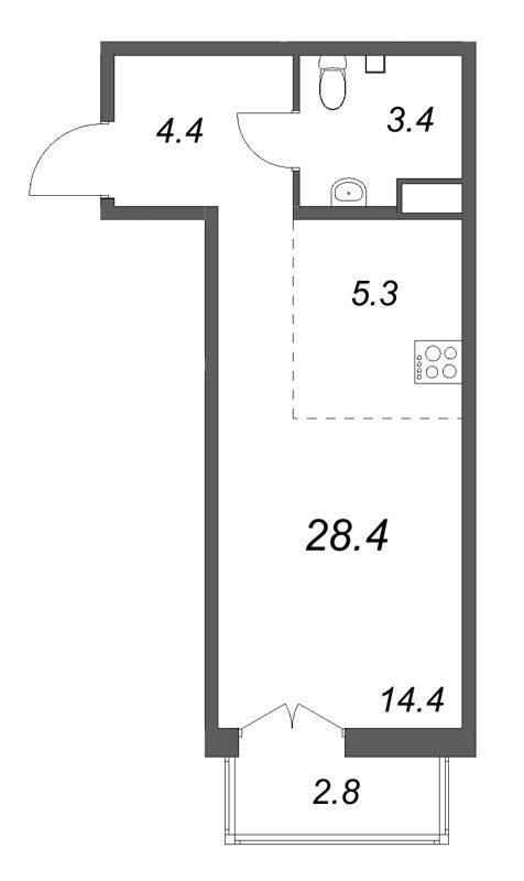 Квартира-студия, 28.4 м² - планировка, фото №1
