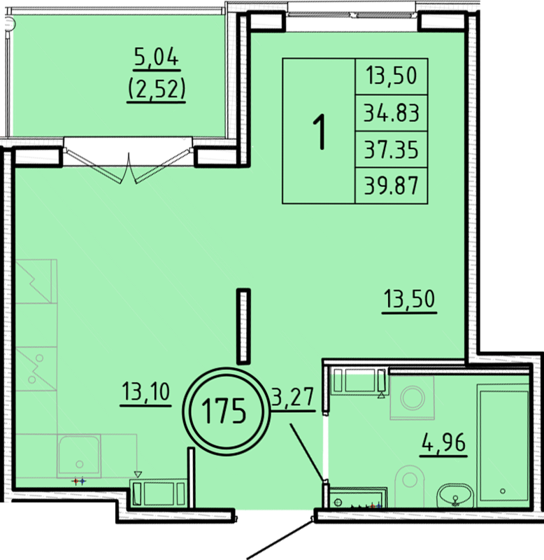 1-комнатная квартира, 34.83 м² в ЖК "Образцовый квартал 16" - планировка, фото №1