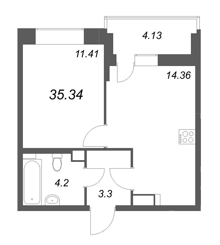 1-комнатная квартира, 35.34 м² в ЖК "Аквилон RekaPark" - планировка, фото №1