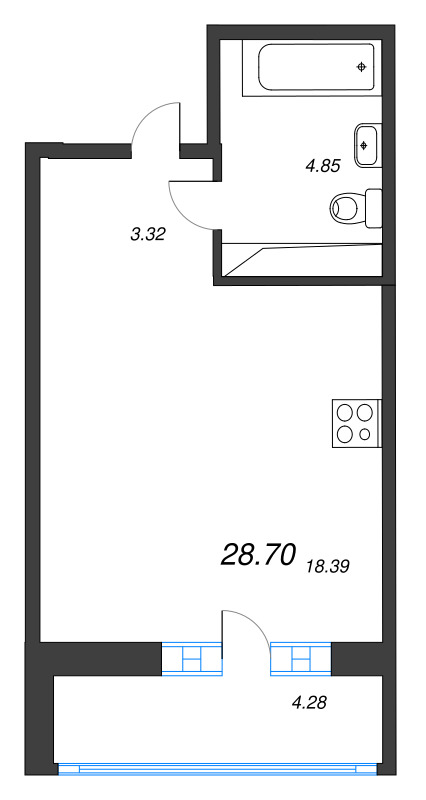 Квартира-студия, 28.7 м² в ЖК "Энфилд" - планировка, фото №1