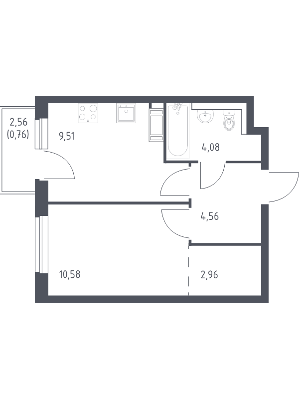 1-комнатная квартира, 32.45 м² - планировка, фото №1