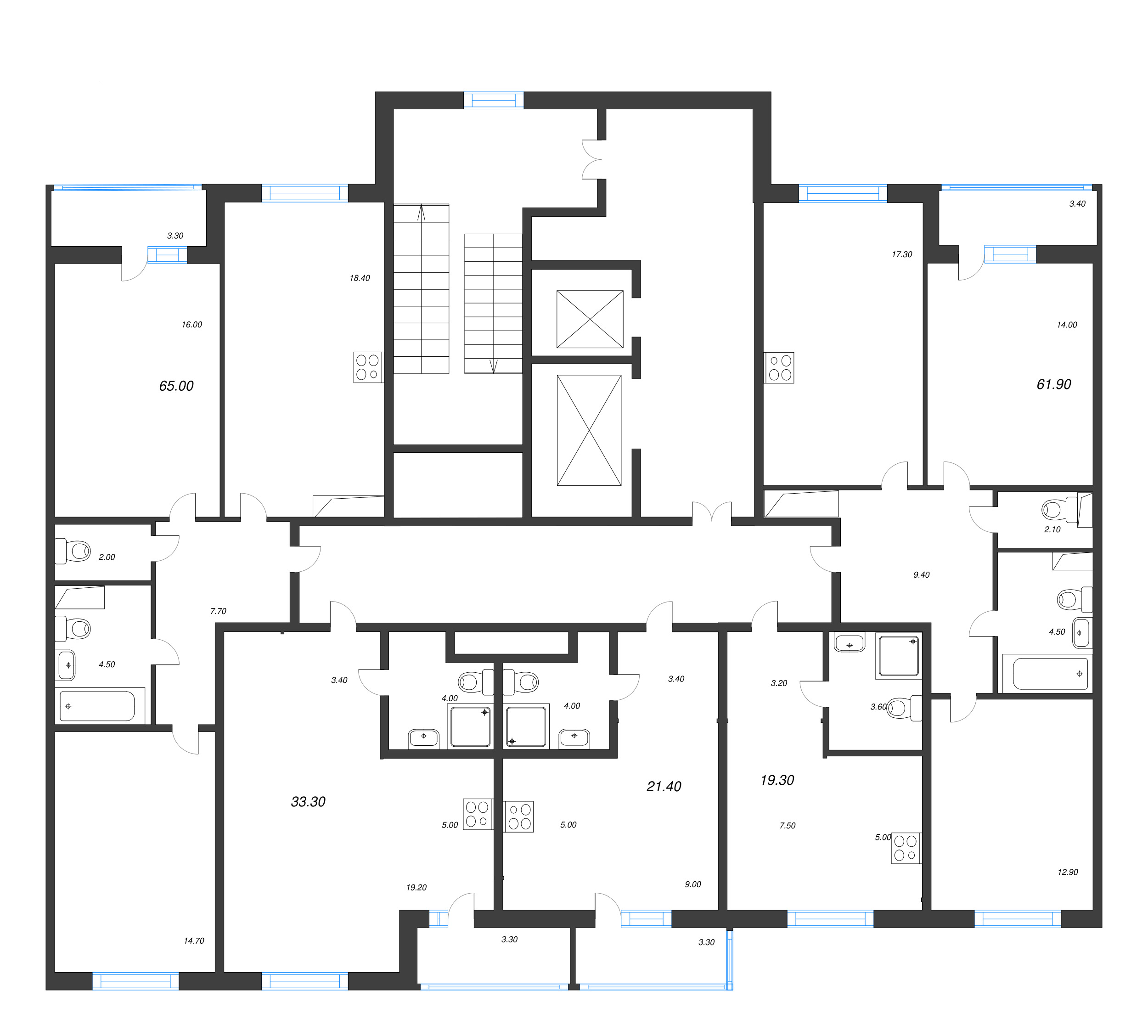 1-комнатная квартира, 36.8 м² в ЖК "Клюква.Парк" - планировка этажа