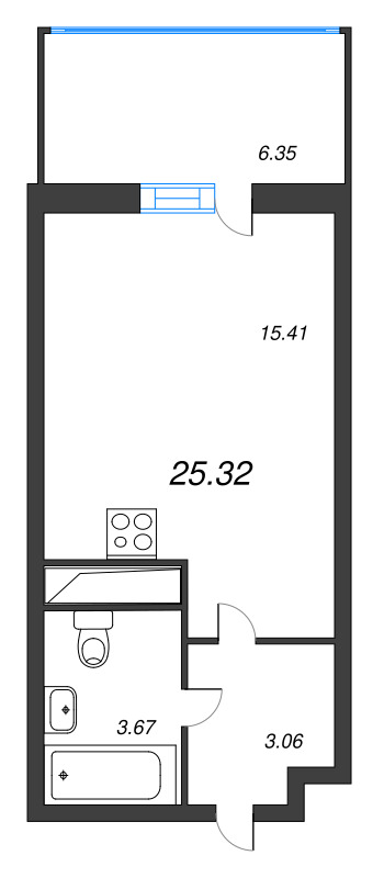 Квартира-студия, 23.9 м² в ЖК "Аквилон Stories" - планировка, фото №1
