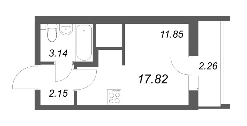 Квартира-студия, 17.82 м² - планировка, фото №1