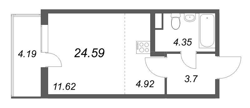 Квартира-студия, 24.59 м² в ЖК "Ясно.Янино" - планировка, фото №1
