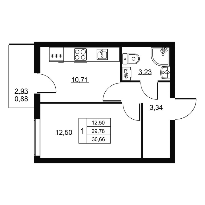 1-комнатная квартира, 30.66 м² в ЖК "Пулковское, 34" - планировка, фото №1