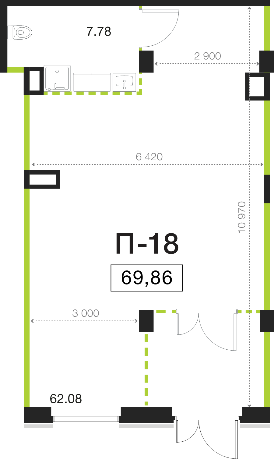 Помещение, 69.86 м² в ЖК "Legenda Васильевского" - планировка, фото №1