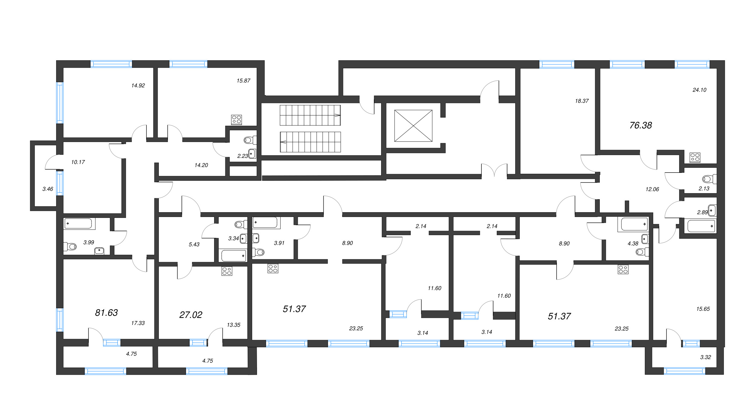 3-комнатная квартира, 81.63 м² - планировка этажа