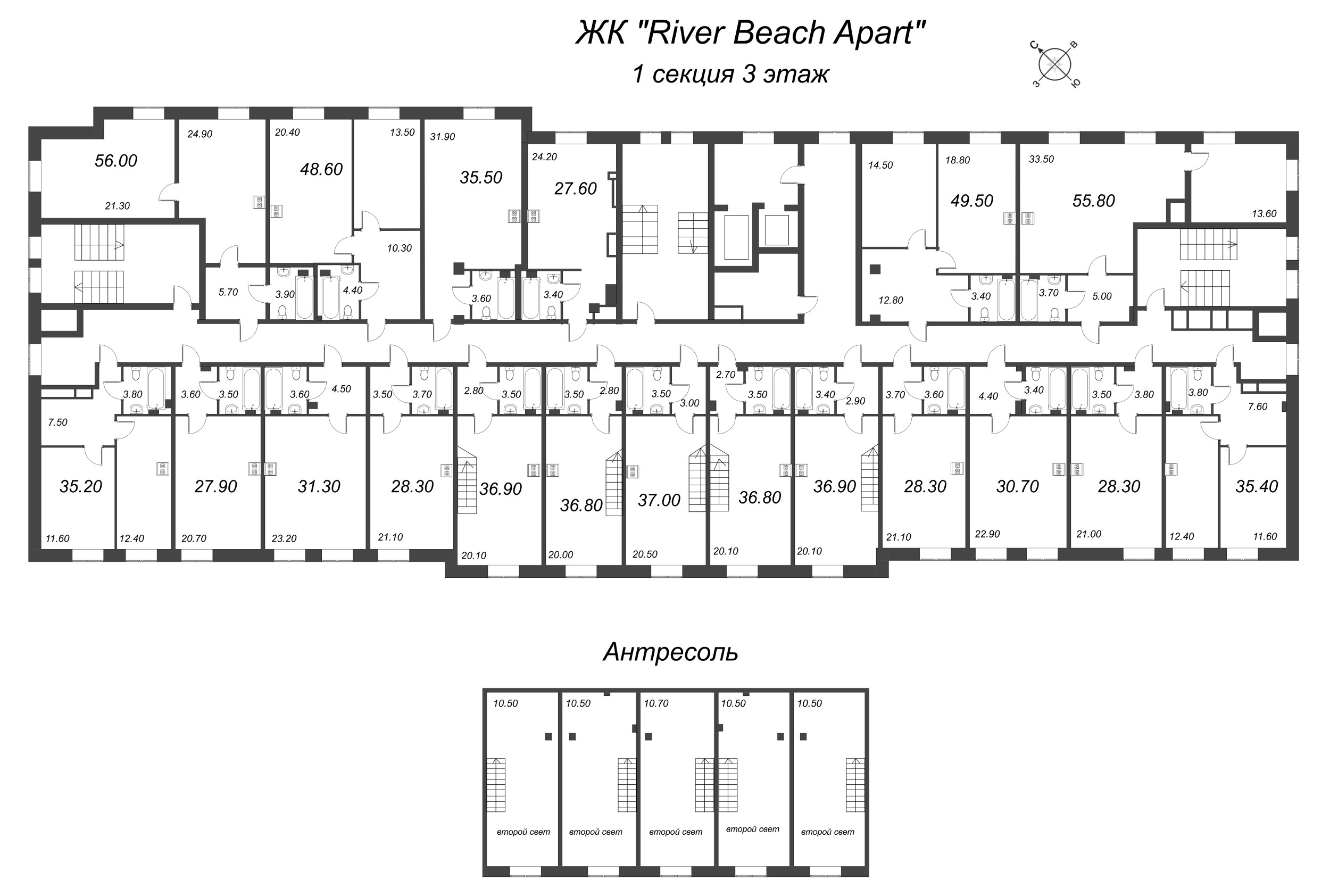 Квартира-студия, 28.3 м² в ЖК "River Beach Apart" - планировка этажа