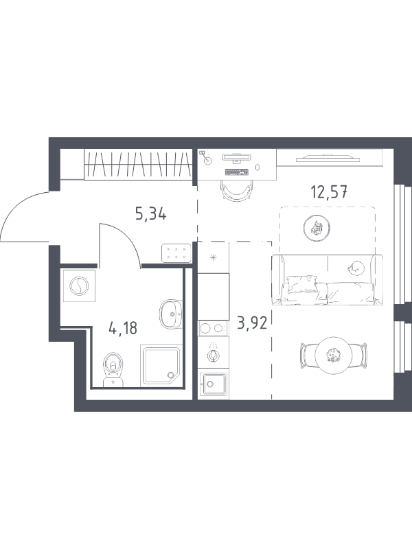 Квартира-студия, 26.01 м² в ЖК "Новое Колпино" - планировка, фото №1