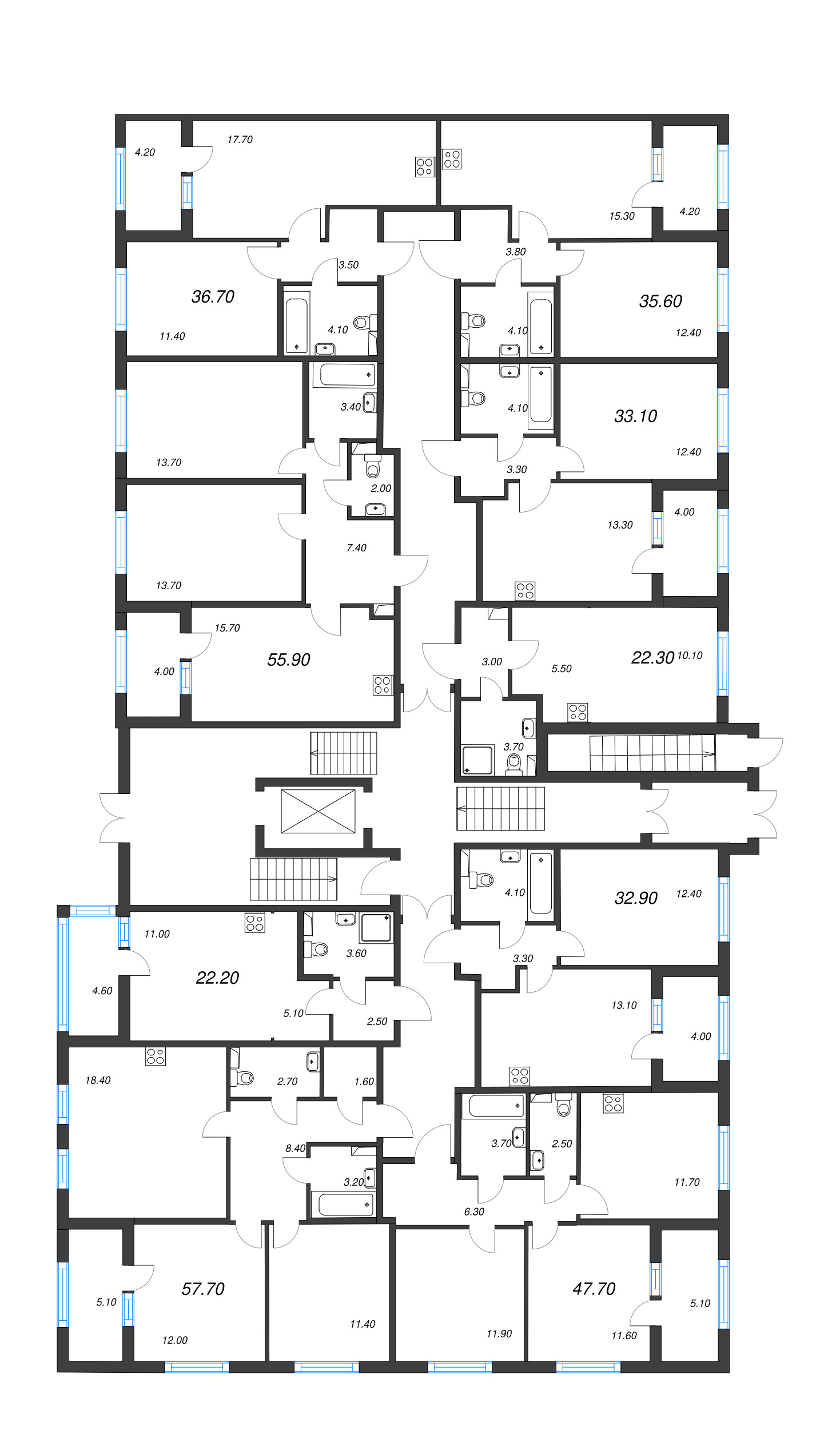 Квартира-студия, 22.3 м² в ЖК "ЮгТаун" - планировка этажа