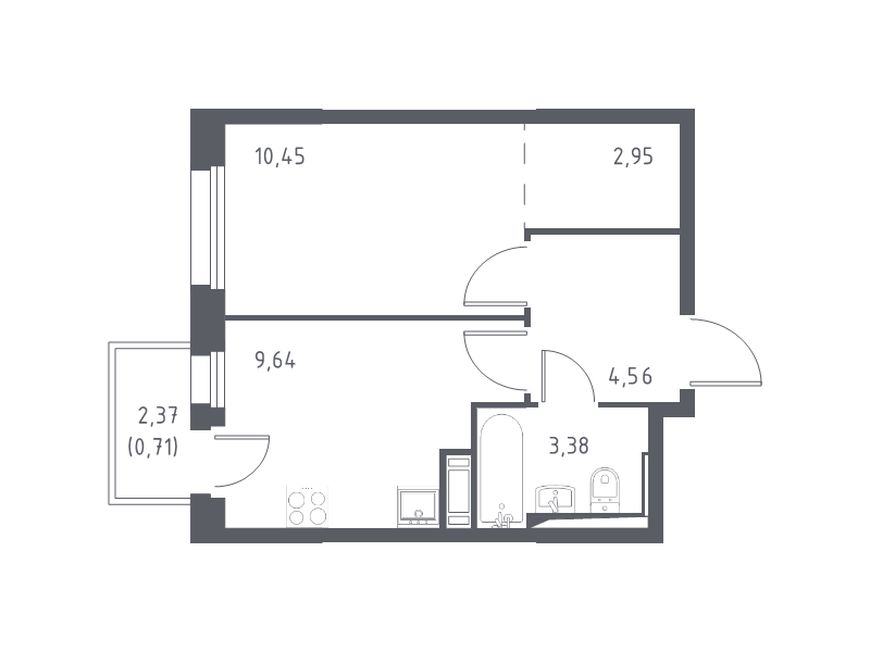 1-комнатная квартира, 31.69 м² в ЖК "Новые Лаврики" - планировка, фото №1