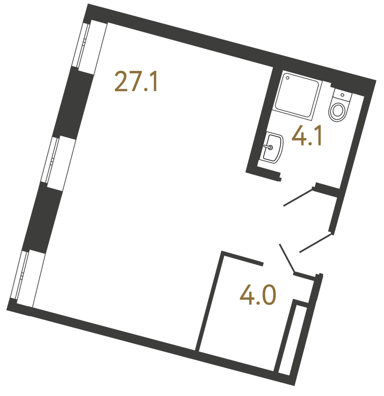 Квартира-студия, 35.2 м² в ЖК "Типография" - планировка, фото №1