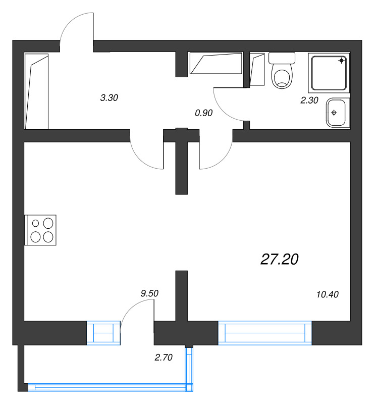 1-комнатная квартира, 27.2 м² в ЖК "Цветной город" - планировка, фото №1