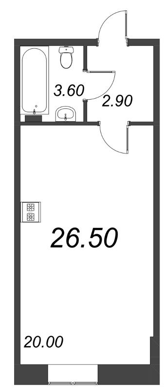 Квартира-студия, 26.5 м² - планировка, фото №1