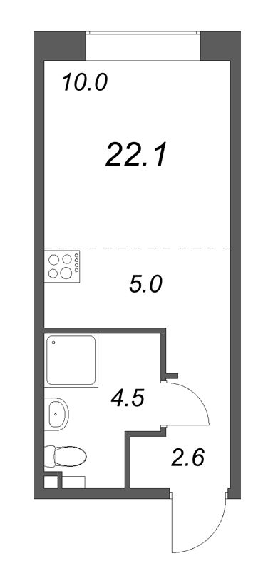 Квартира-студия, 22.1 м² в ЖК "Пулково Lake" - планировка, фото №1