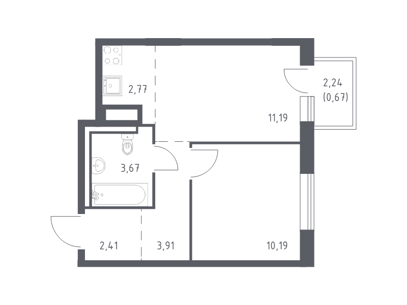 1-комнатная квартира, 34.81 м² в ЖК "Квартал Лаголово" - планировка, фото №1