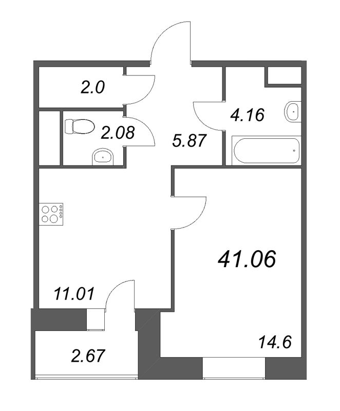 1-комнатная квартира, 41.06 м² в ЖК "ID Svetlanovskiy" - планировка, фото №1