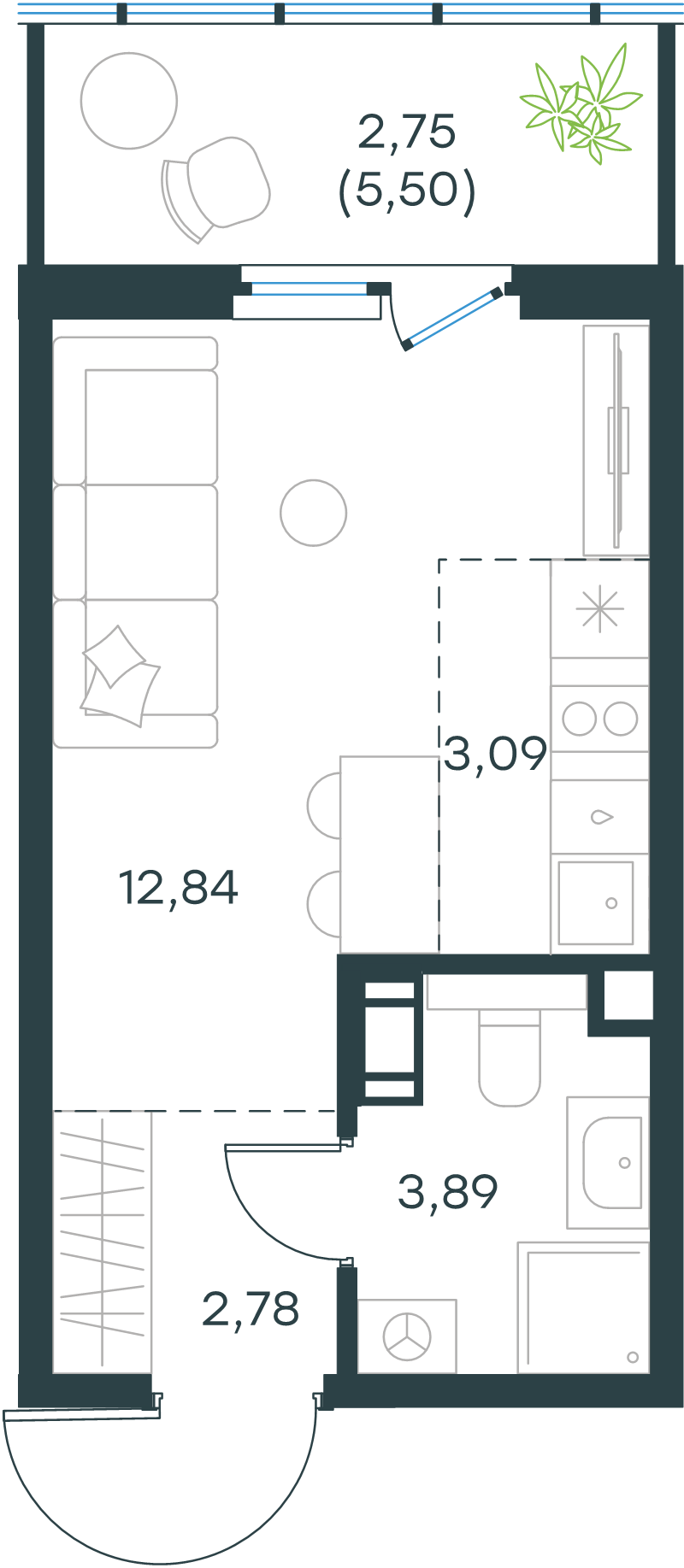 Квартира-студия, 24.9 м² в ЖК "Левел Мечникова" - планировка, фото №1