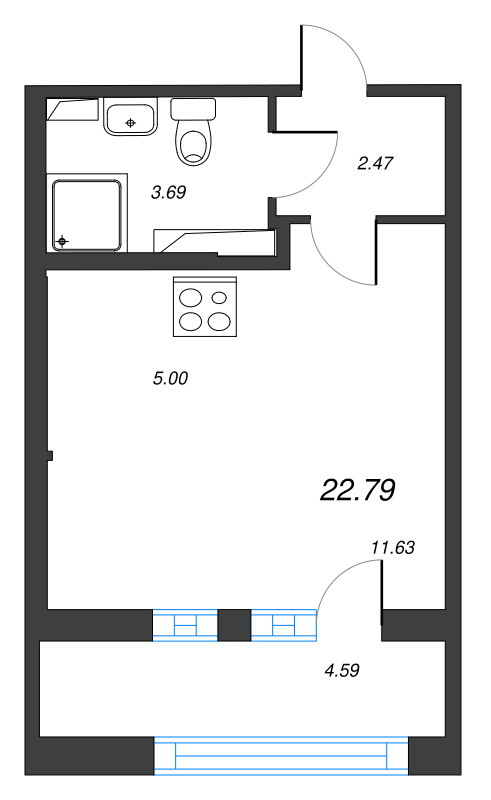 Квартира-студия, 22.79 м² - планировка, фото №1