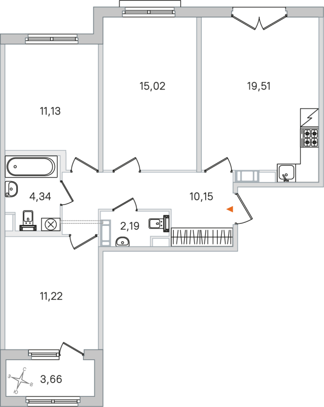 4-комнатная (Евро) квартира, 73.56 м² в ЖК "Дубровский" - планировка, фото №1